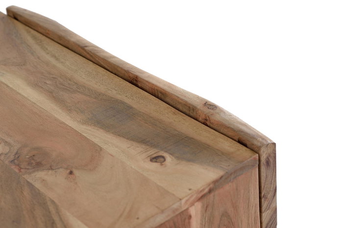 GINER Y COLOMER Buffet en bois d'acacia et métal, 2 portes et 3 tiroirs, couleur naturel et noir, buffet rustique avec pattes métal et sculptures manuelles